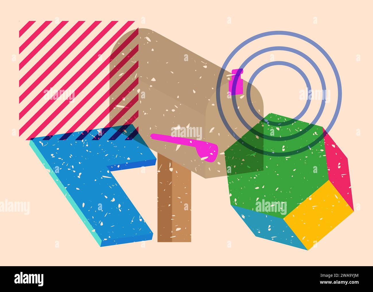 Risograph Mailbox with geometric shapes. Post and objects in trendy ...