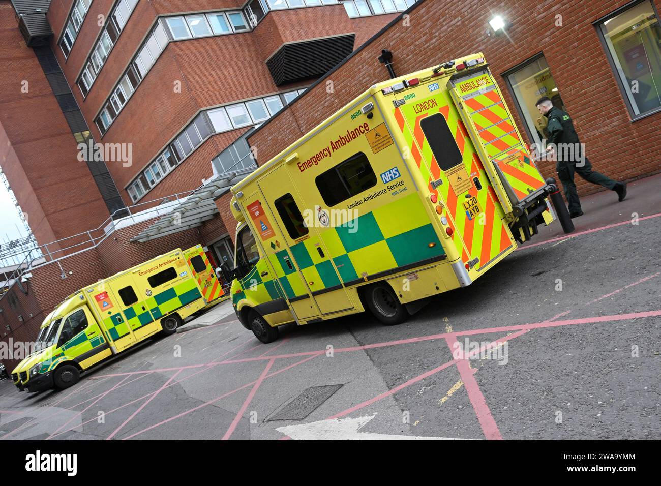 File photo dated 16/03/2023 of ambulances outside St George's hospital in London. Ambulance services are set to spend more than £72 million on fuel and insurance this year, up more than £10 million in five years. Figures for nine ambulance services show insurance costs had spiked by 56%, going from £10.96 million in 2018/19 to a projected £17.14 million in 2023/24. Issue date: Wednesday January 3, 2024. Stock Photo