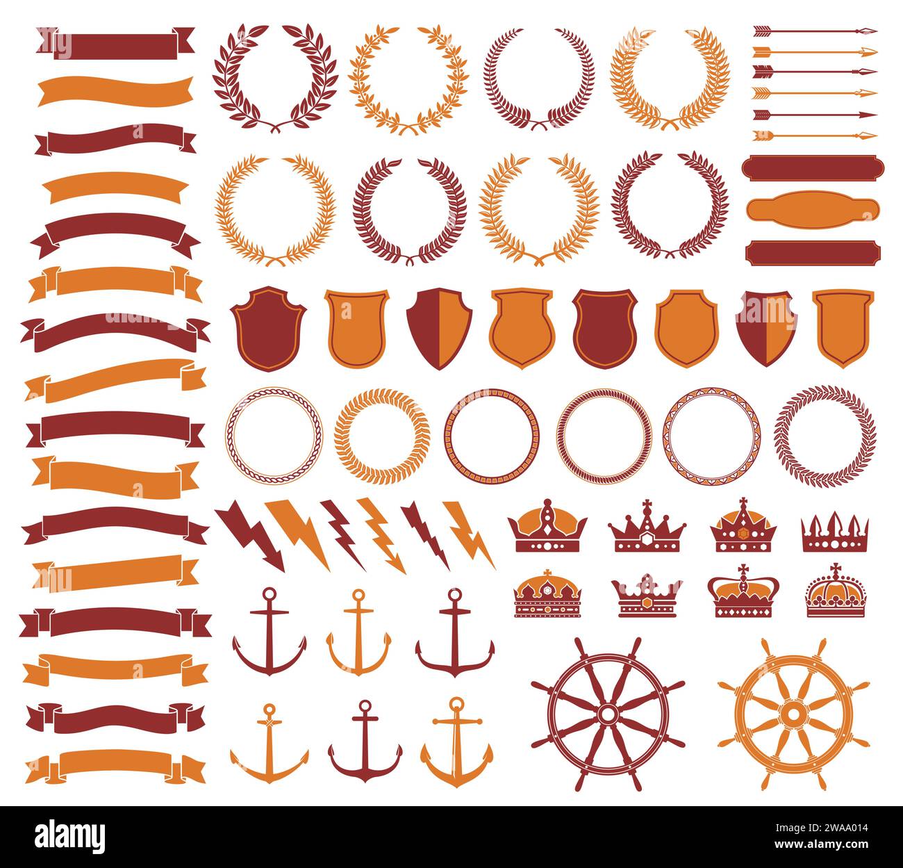 Vintage badge, seal, retro arrow, ribbon and label, anchor and shield