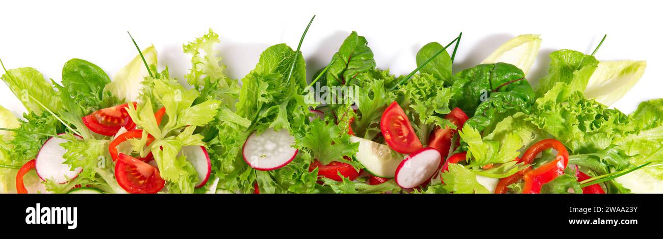 Mixed Salad Panorama isolated on white Background Stock Photo