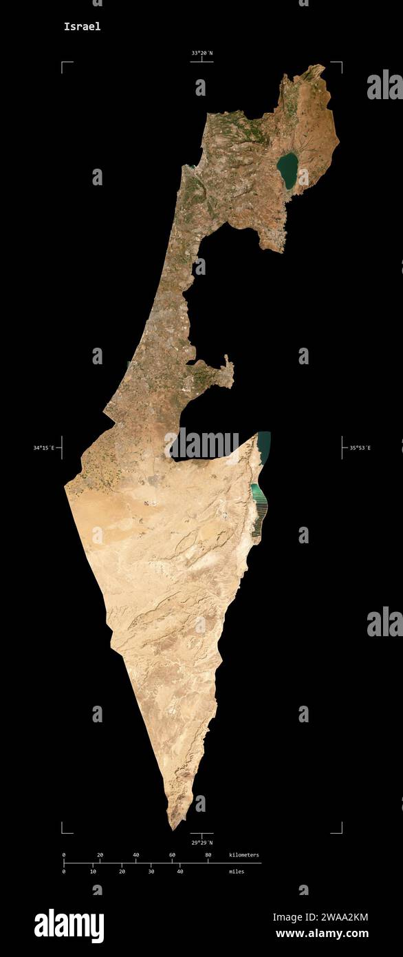 Shape of a low resolution satellite map of the Israel, with distance ...