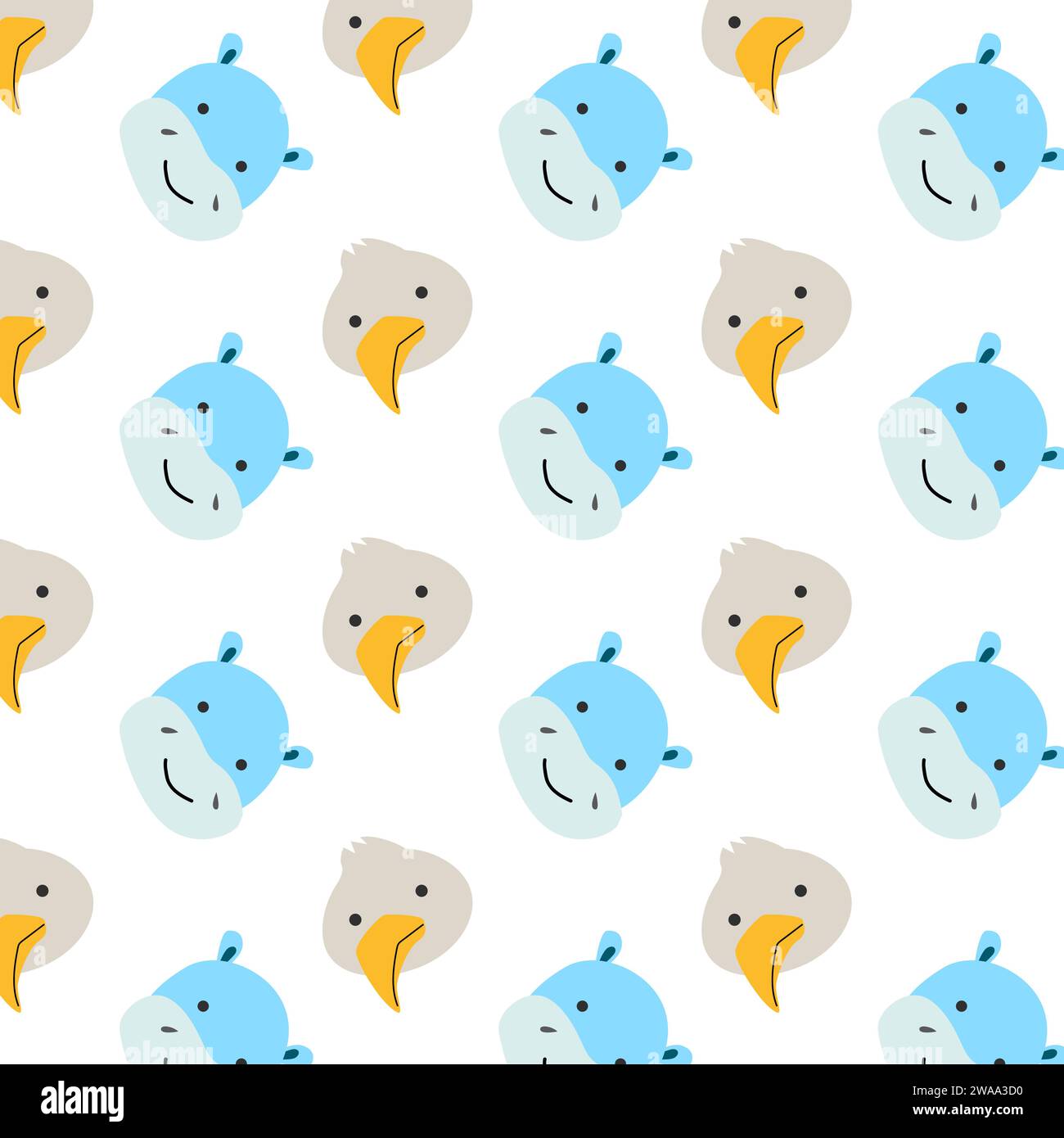 cute bird and hippo simple face pattern. Vector illustration isolated ...