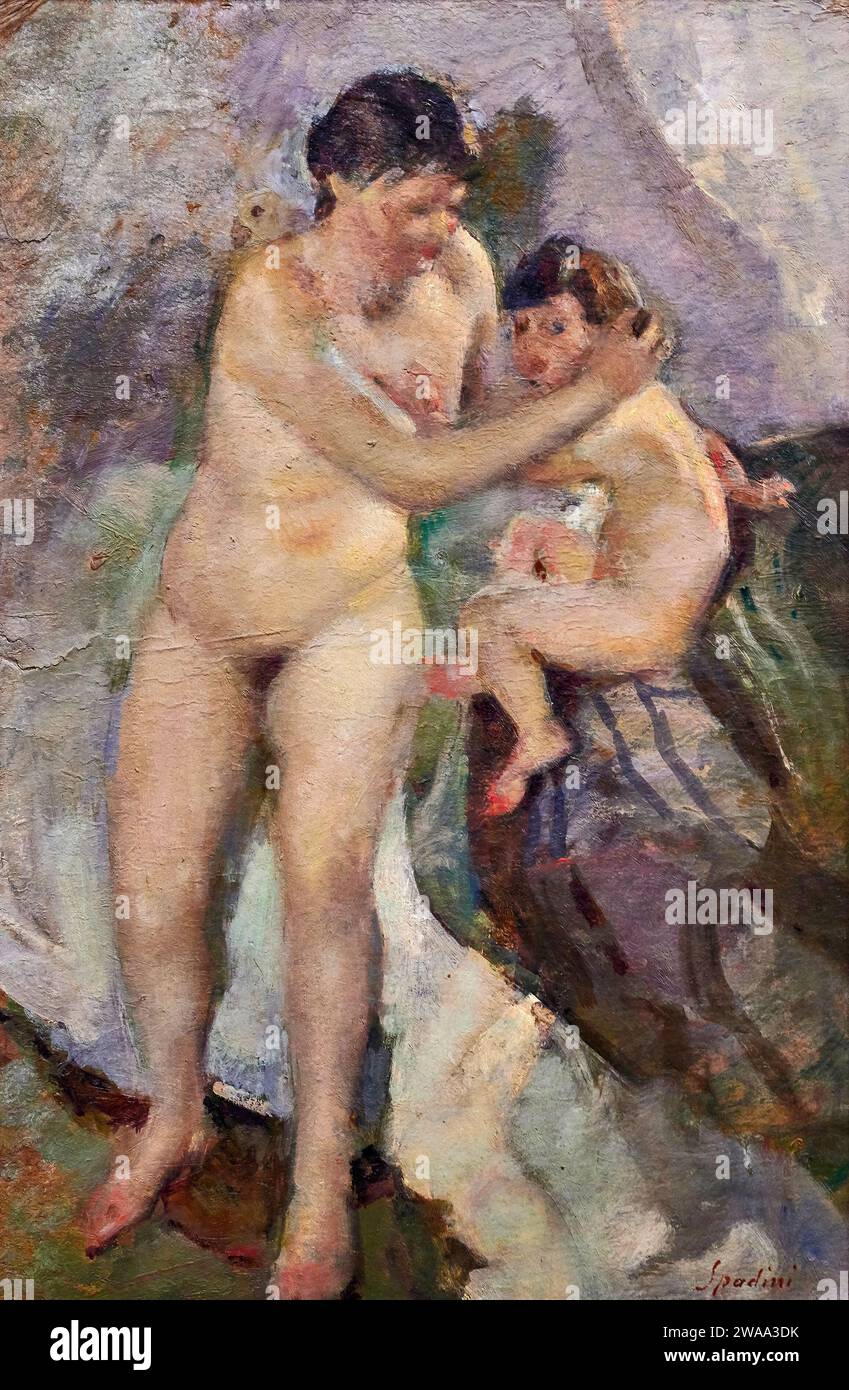 Il mattino   - olio su cartoncino  - Armando Spadini  - 1918 -  Mantova, Collezioni Civiche del Museo di Palazzo Te Stock Photo