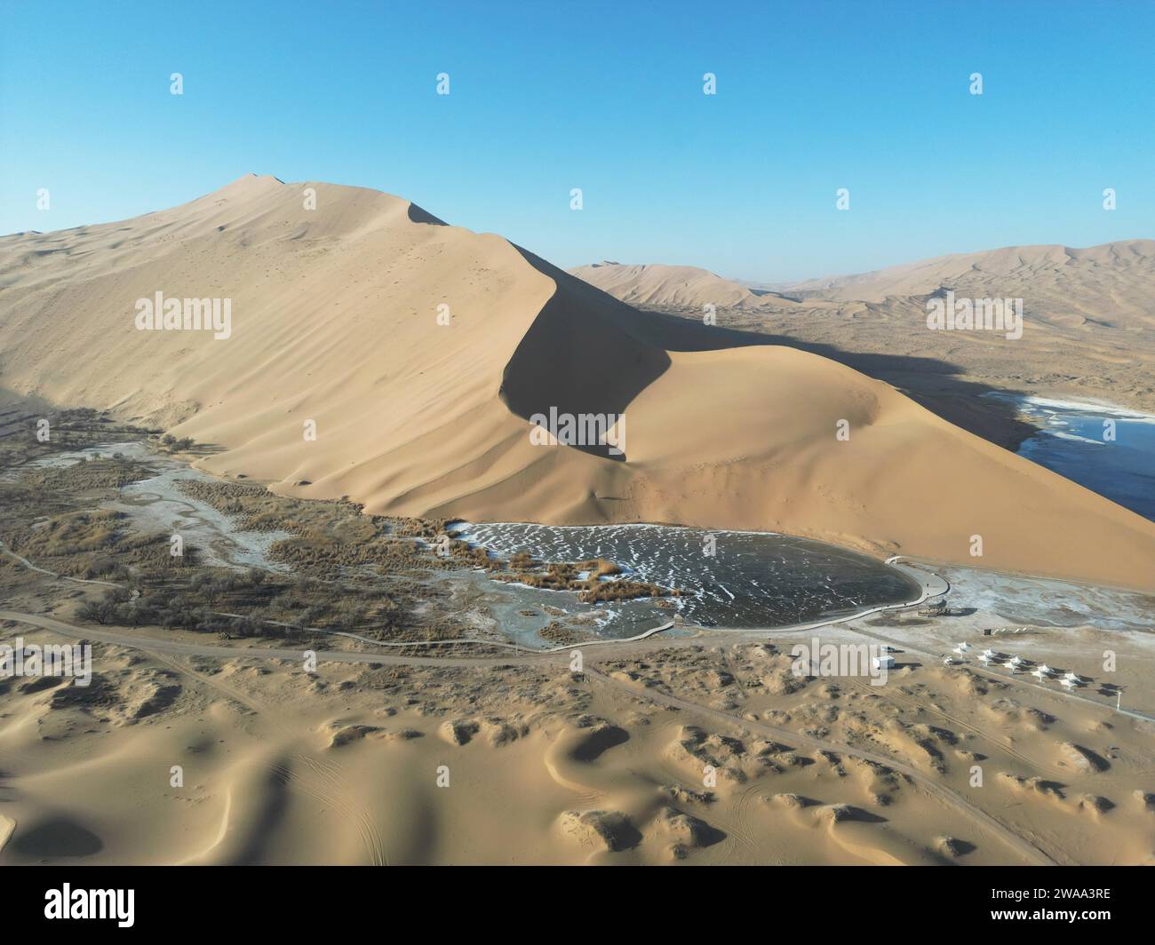 Aerial photo shows the Badain Jaran Desert of Alxa Right Banner, north