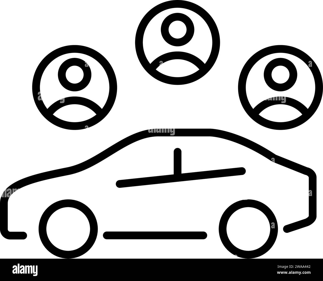 Car sharing service. Car and several users. Pixel perfect icon Stock Vector