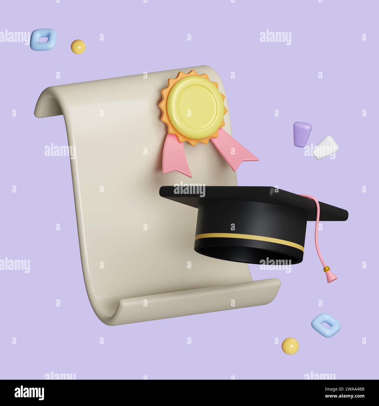 Certificate with stamp and graduation cap render white hi-res stock ...