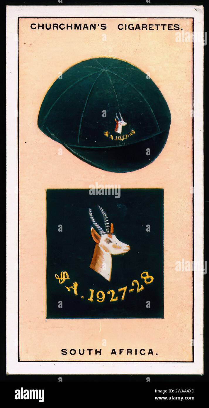Cricket Colours - South Africa - Vintage Cigarette Card Illustration Stock Photo