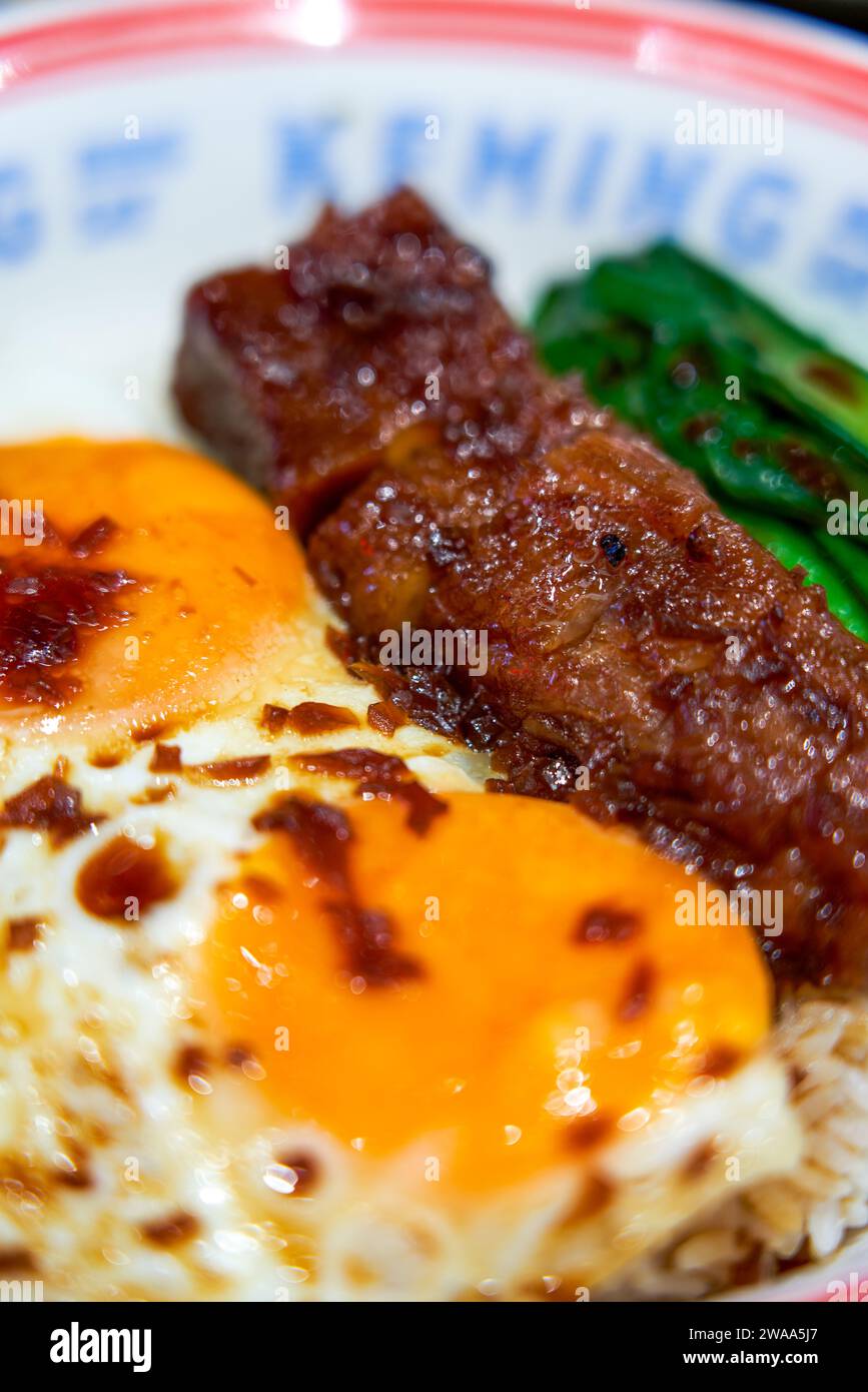 Delicious double egg barbecued pork rice in Hong Kong style tea ...