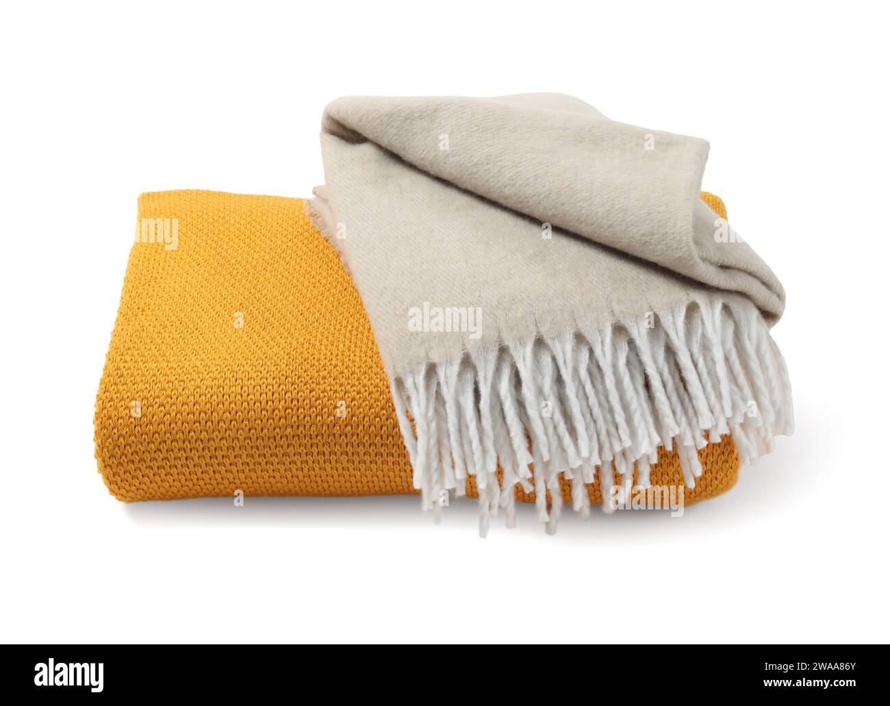 Two soft warm blankets isolated on white Stock Photo