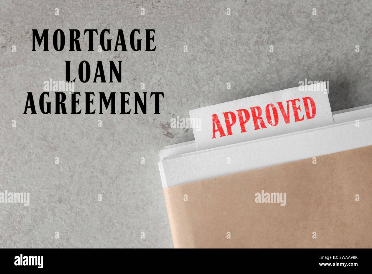 Mortgage loan agreement. Note with Approved stamp in documentation on
