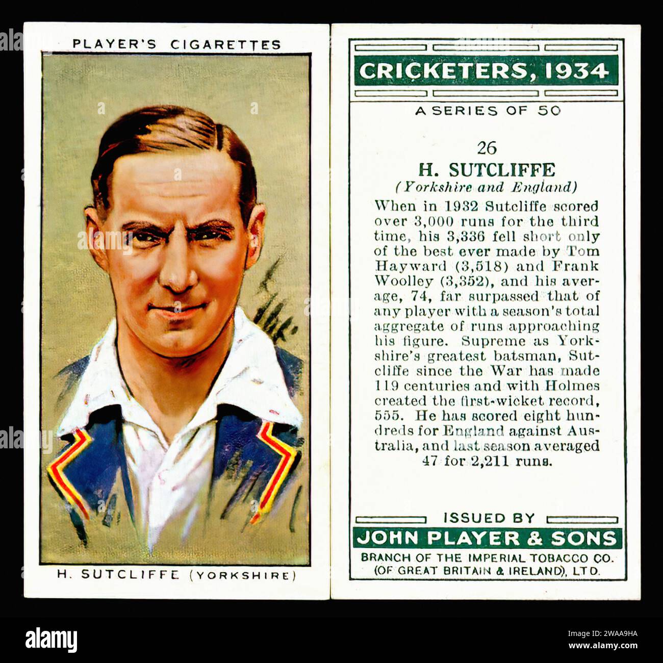 Herbert Sutcliffe Vintage Cigarette Card Illustration Stock Photo Alamy