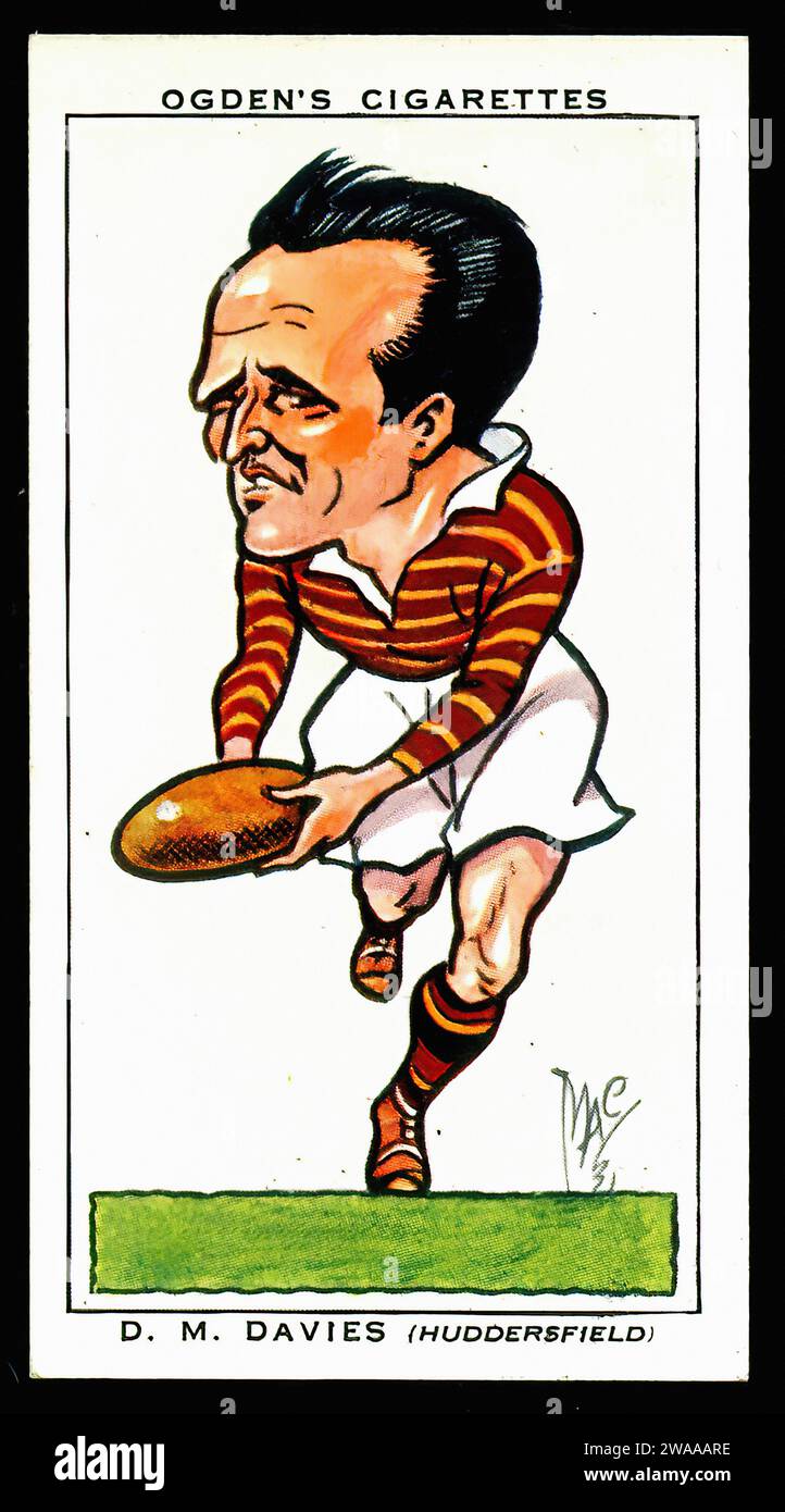 Rugby Footballer D.Davies - Vintage Cigarette Card Illustration Stock Photo