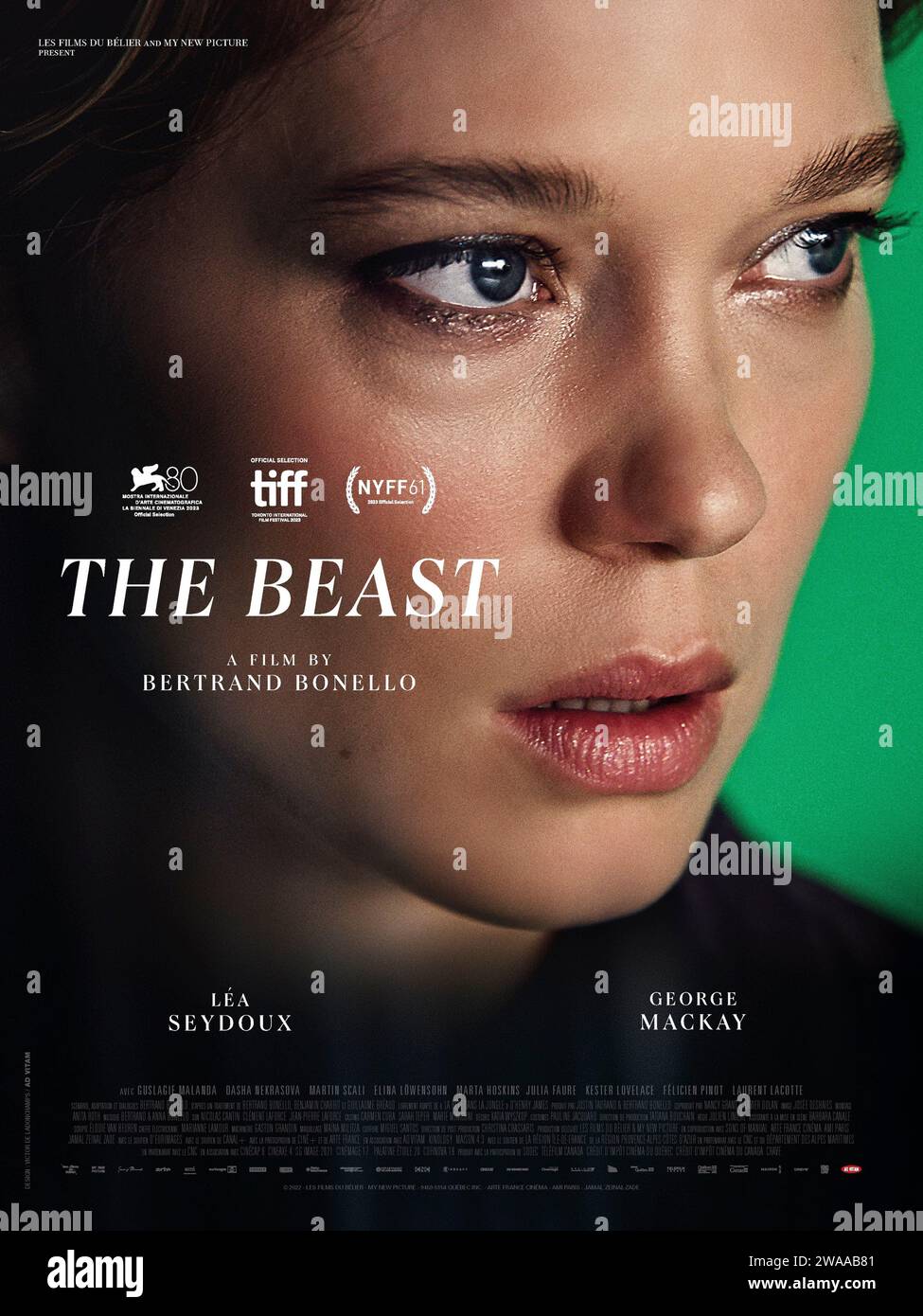 The Beast (2023) directed by Bertrand Bonello and starring Léa Seydoux, George MacKay and Guslagie Malanda. In the near future in which artificial intelligence controls everyone's lives and human emotions are perceived as a threat. International one sheet poster ***EDITORIAL USE ONLY***. Credit: BFA / Ad Vitam Stock Photo