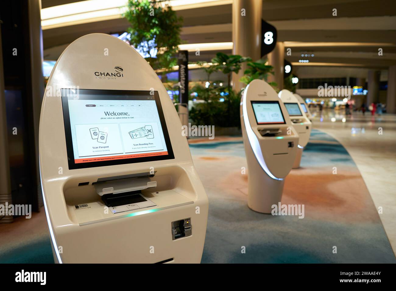 SINGAPORE - NOVEMBER 06, 2023: self check-in kiosks in Singapore Changi ...