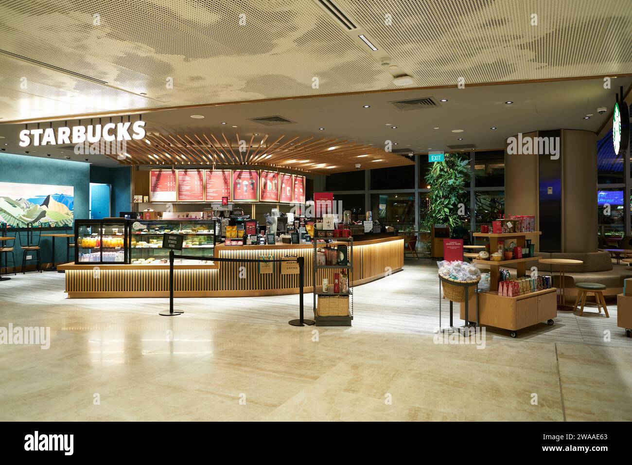 SINGAPORE - NOVEMBER 06, 2023: Starbucks Coffee in Singapore Changi Airport Terminal 2. Stock Photo