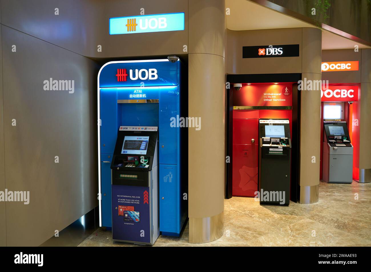 SINGAPORE - NOVEMBER 06, 2023: various automated teller machines in ...