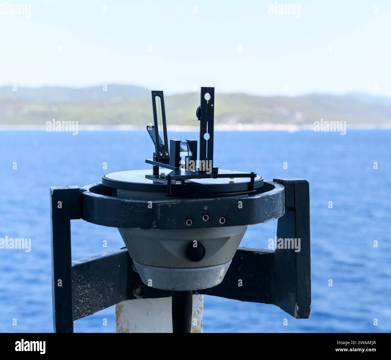 Azimuth ring on gyro compass. Direction finder on the navigational