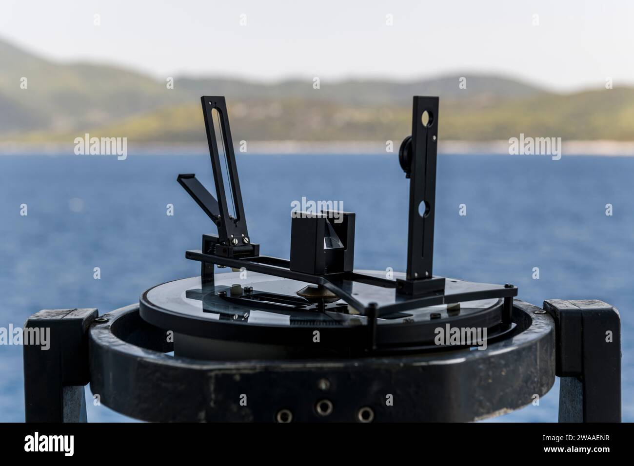 Azimuth ring on gyro compass. Direction finder on the navigational
