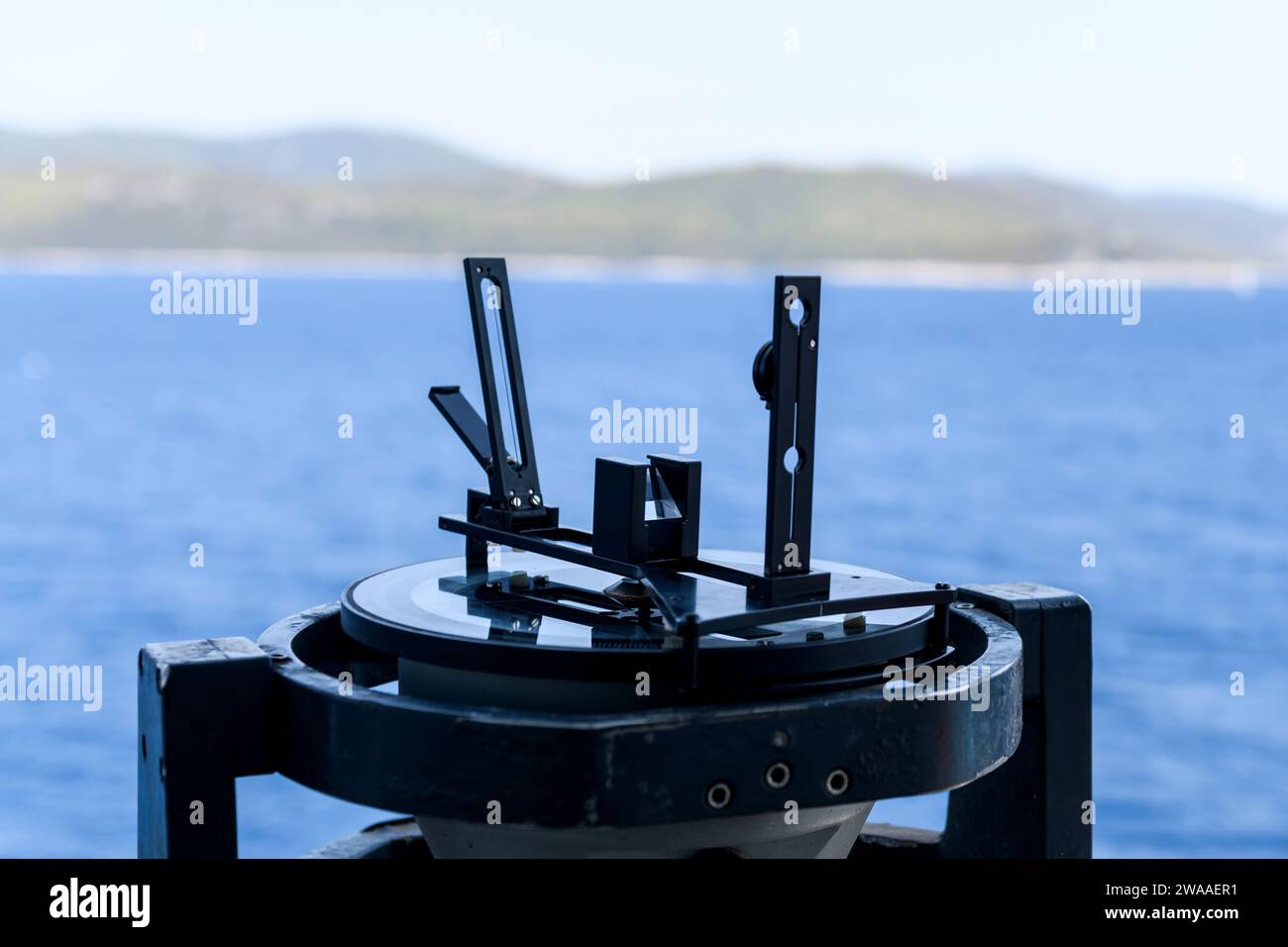 Azimuth ring on gyro compass. Direction finder on the navigational