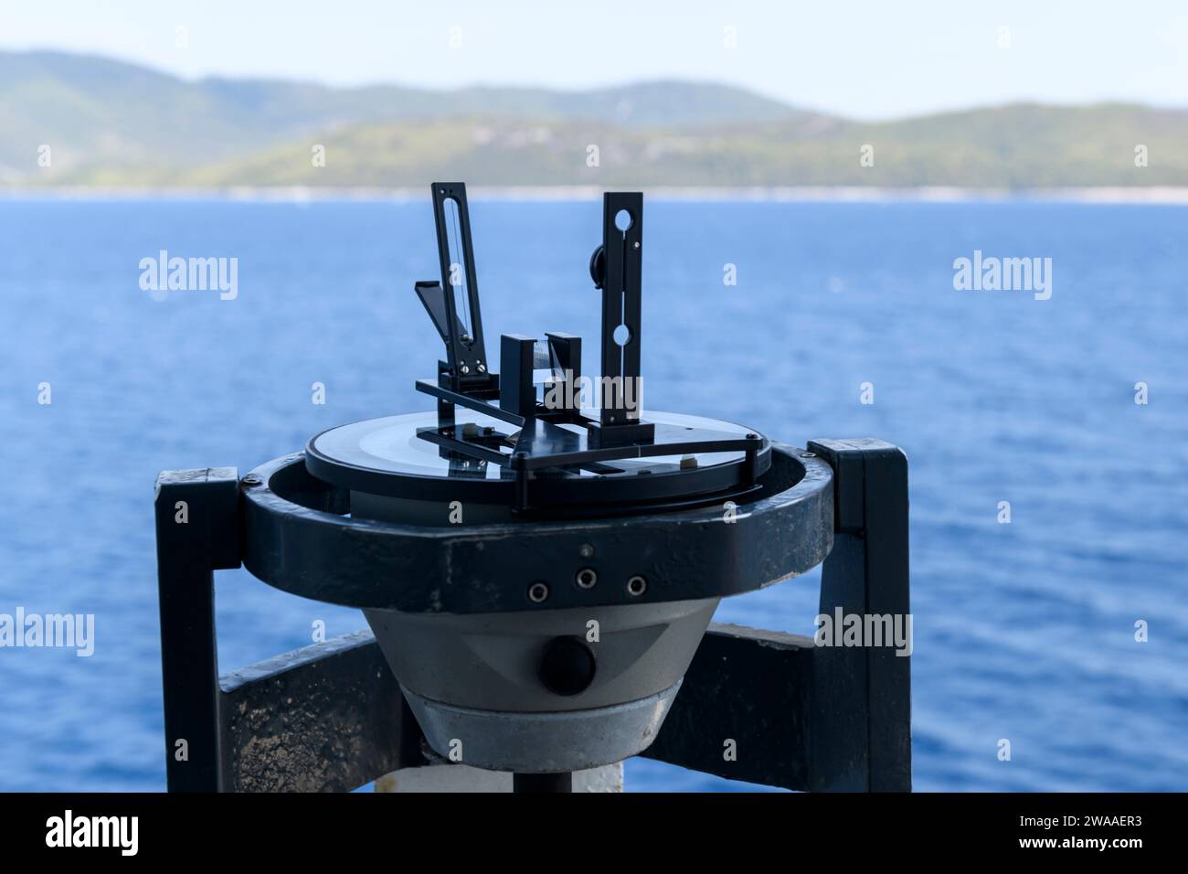 Azimuth ring on gyro compass. Direction finder on the navigational