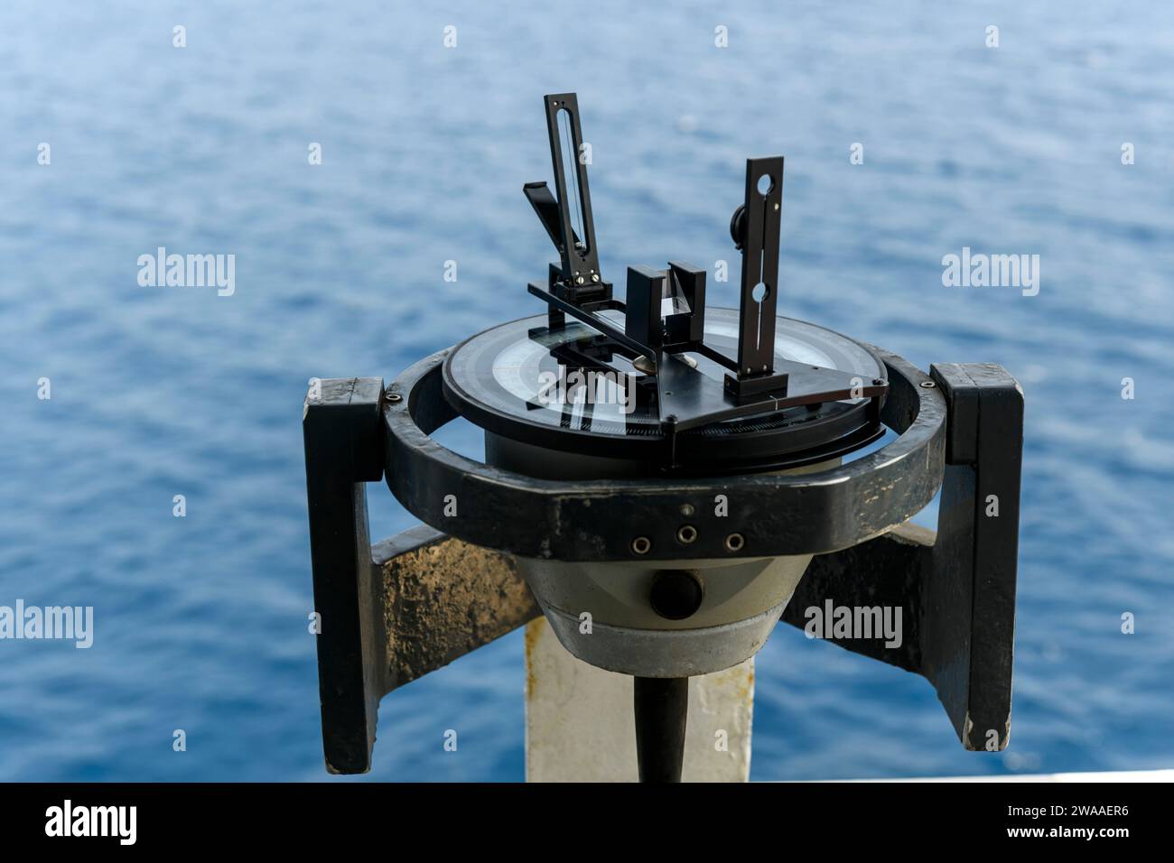 Azimuth ring on gyro compass. Direction finder on the navigational