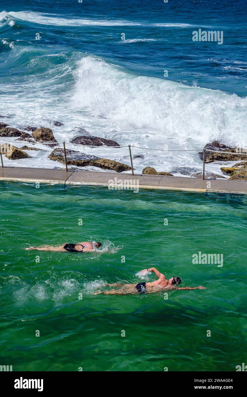 Swimmers at the Bronte Baths saltwater pool, Bronte Beach, Sydney, New South Wales, Australia Stock Photo