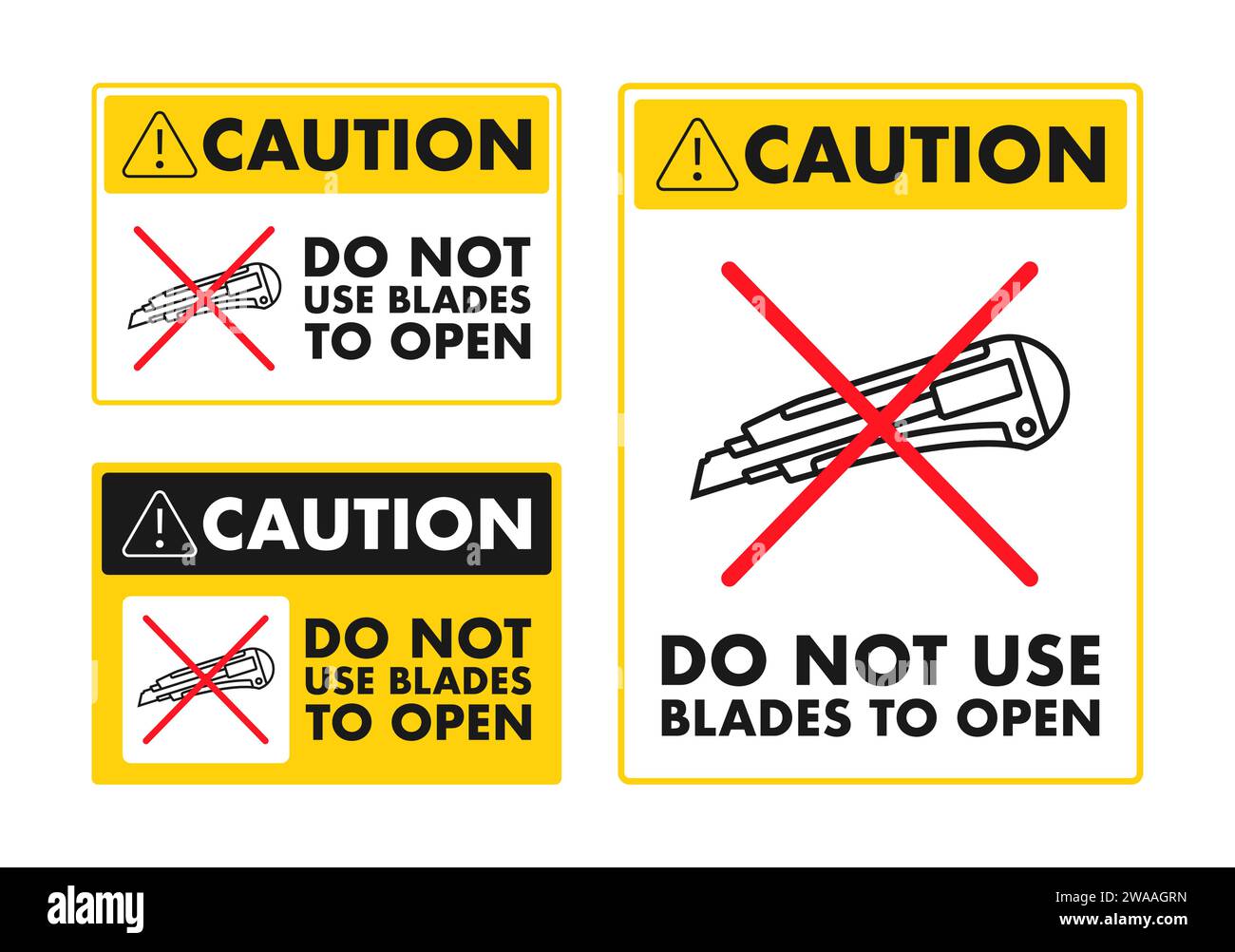 Safety warning signs vector illustration indicating not to use blades