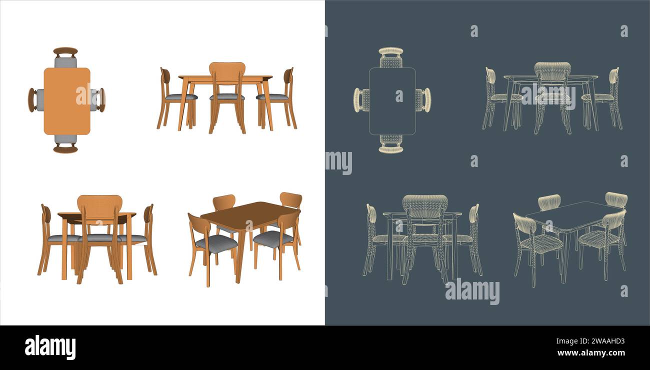 Vector wood Dining table restaurant cafe kitchen with different