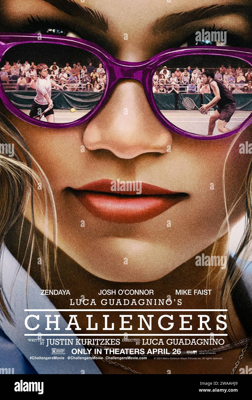 Challengers (2024) directed by Luca Guadagnino and starring Zendaya, Josh O'Connor and Mike Faist. Follows three players who knew each other when they were teenagers as they compete in a tennis tournament to be the world-famous grand slam winner, and reignite old rivalries on and off the court. US one sheet poster ***EDITORIAL USE ONLY***. Credit: BFA / Metro-Goldwyn-Mayer Stock Photo