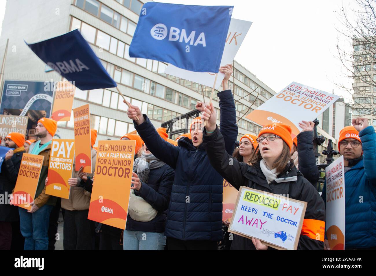 London, England, UK. 3rd Jan, 2024. Doctors gathered at the BMA