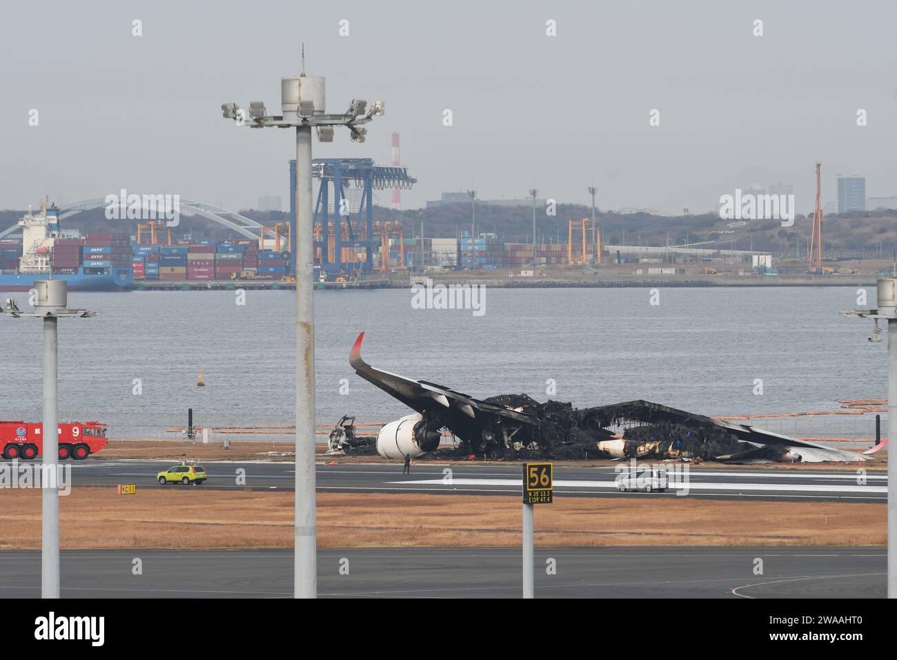 Tokyo 3rd Jan 2024 This Photo Taken On Jan 3 2024 Shows The   Tokyo 3rd Jan 2024 This Photo Taken On Jan 3 2024 Shows The Wreckage Of Jal Flight 516 After An Aircraft Collision At The Haneda Airport In Tokyo Japan To Go With Japan Looks Into Tokyo Airport Crash Over 300 Flights Canceled Credit Yue Chenxingxinhuaalamy Live News 2WAAHT0 