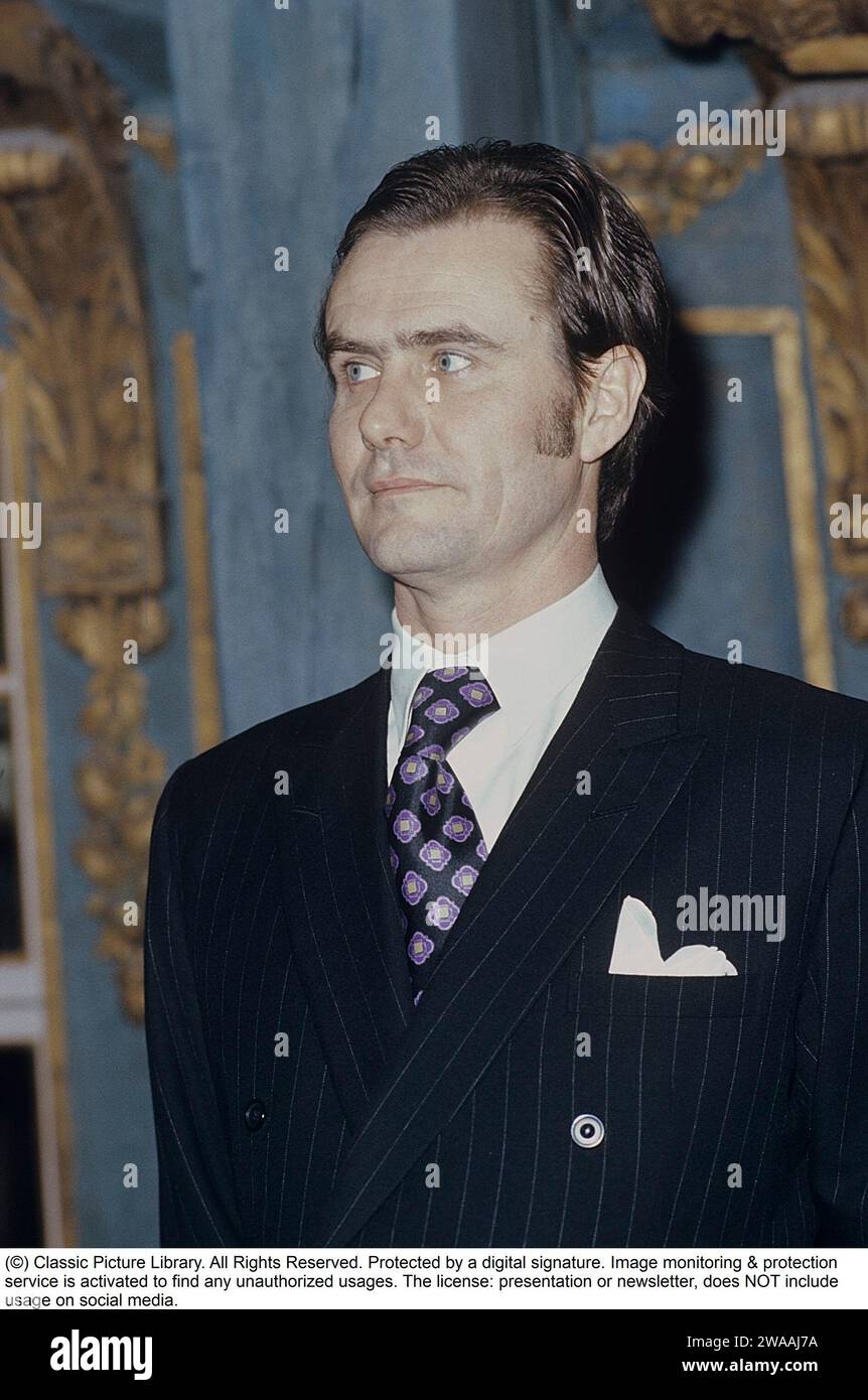 Margrethe II of Denmark. On a visit to Sweden 1973 with prince Henrik ...