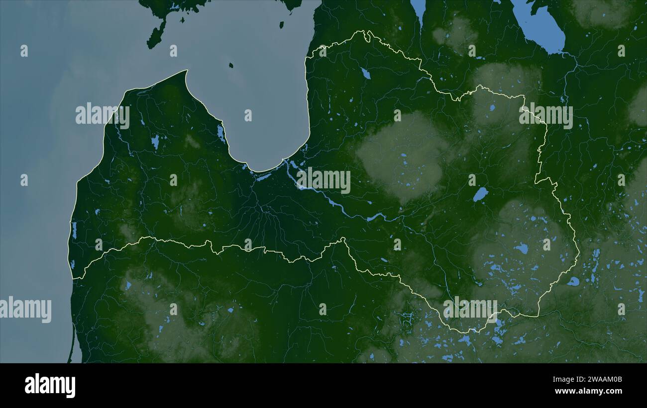 Latvia outlined on a Colored elevation map with lakes and rivers Stock ...