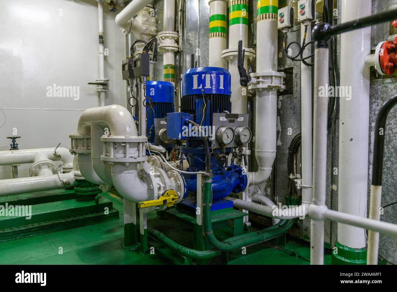 Water pump on ship. Engine room interior on big vessel Stock Photo Alamy