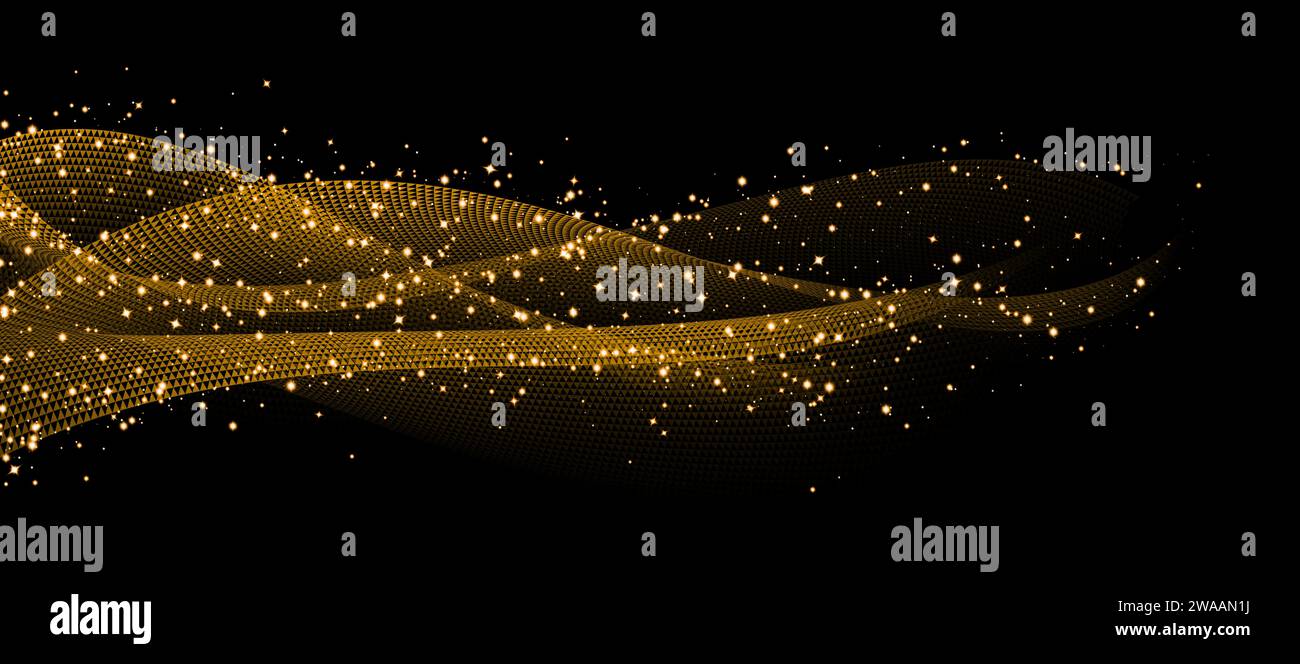 Yellow tail wave abstract for luxury design with particle and sparkle light Stock Photo