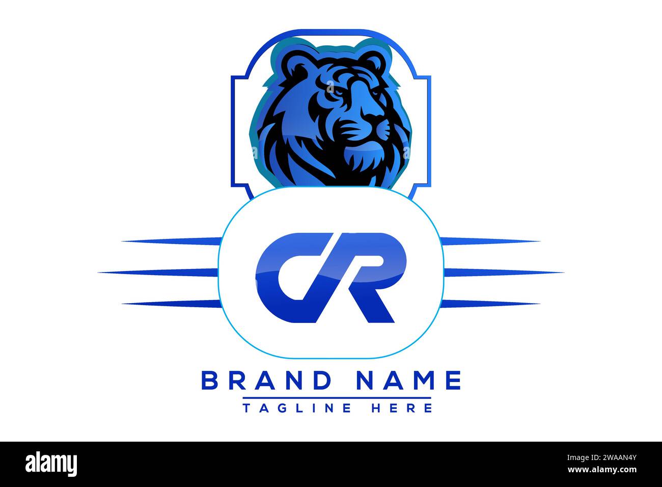 Tiger CR Blue logo Design. Vector logo design for business. Stock Vector