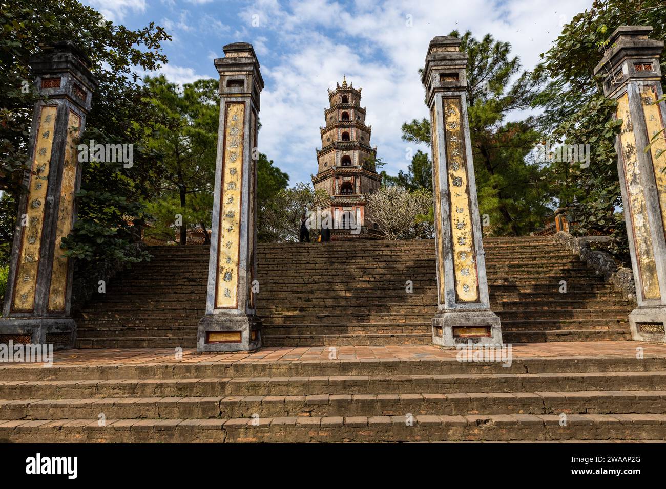 The old Pagoda of Hue in Vietnam Stock Photo