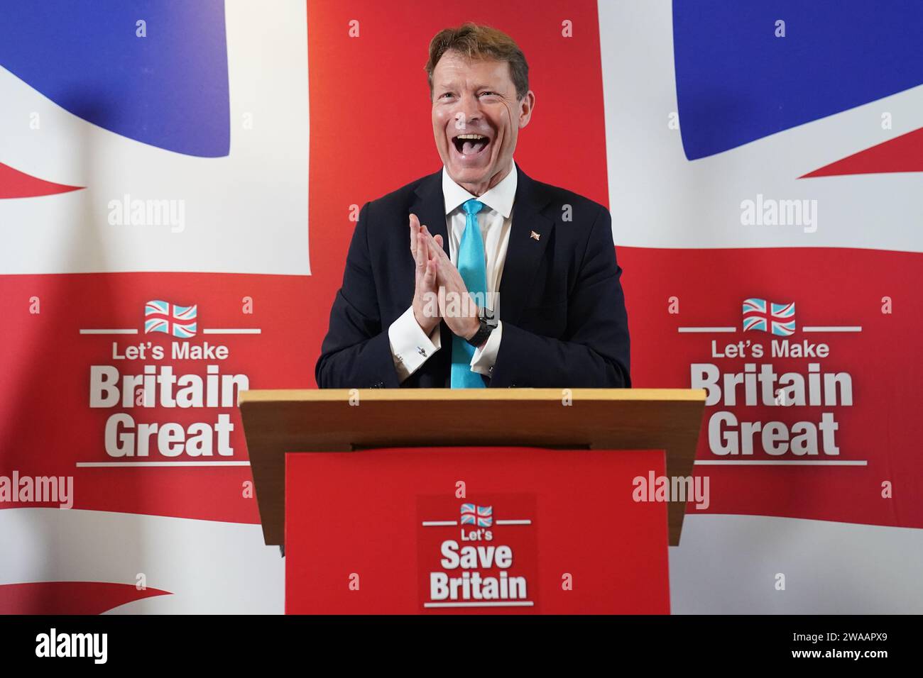 Reform Party leader Richard Tice speaking at a press conference at the