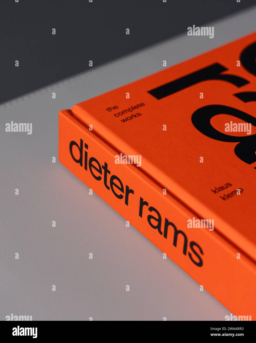 LONDON - DECEMBER 27, 2023: Dieter Rams product design book with bright orange cover Stock Photo