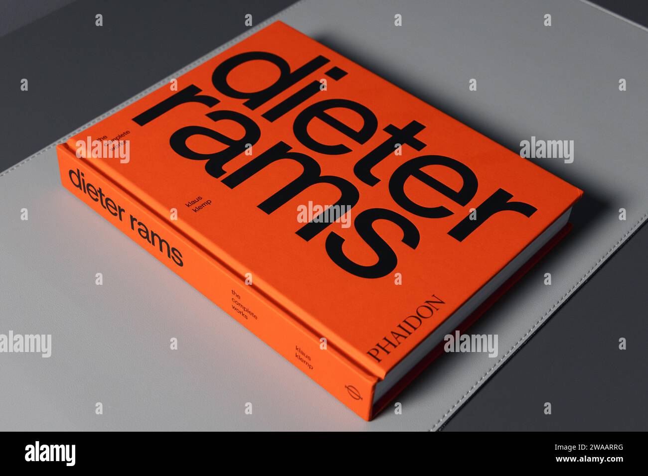 LONDON - DECEMBER 27, 2023: Dieter Rams product design book with bright orange cover Stock Photo