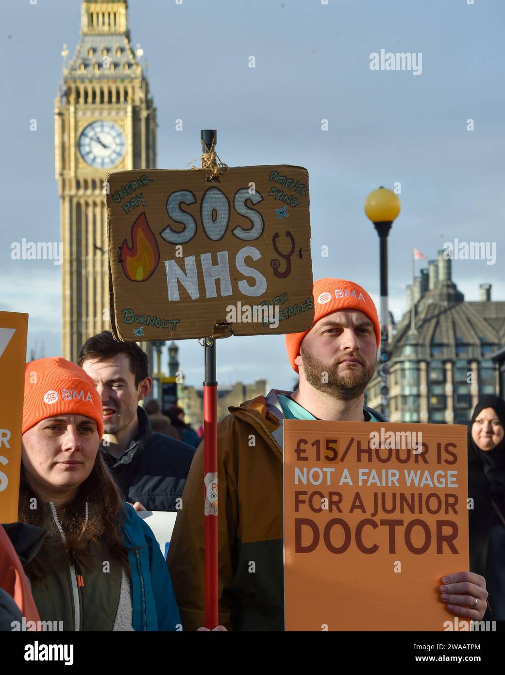 London, England, UK. 3rd Jan, 2024. Doctors gathered at the BMA