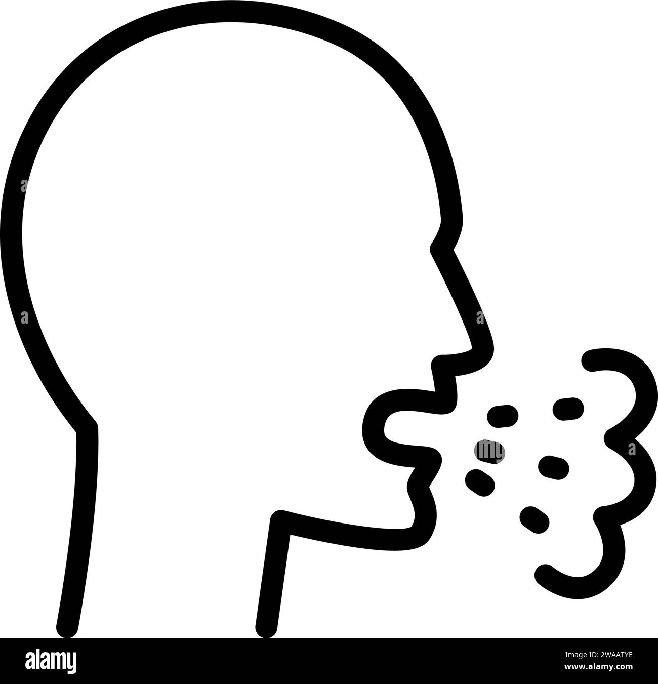 Coughing linear icon. Line illustration. Sneezing. Viral infection