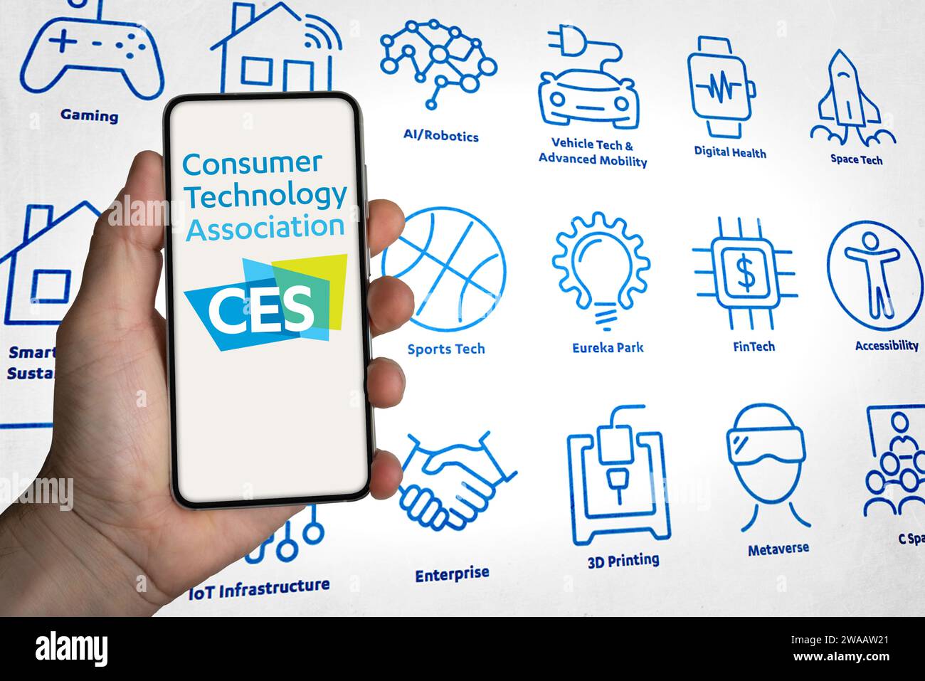 CES tech event in Las Vegas, USA - displayed on mobile device Stock Photo