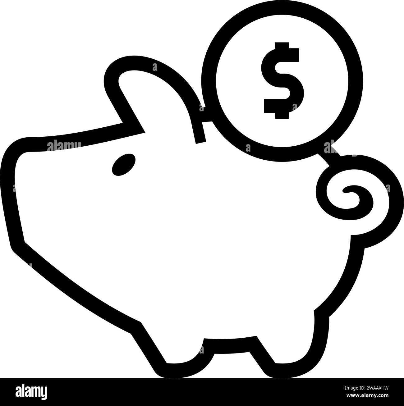 piggy bank icon with coin dollar symbol, made in linear style Stock ...