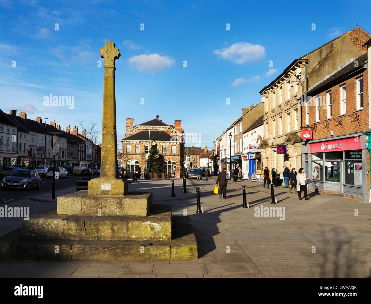 Market Cross and Town Hall on the High Street at Northallerton North Yorkshire England Stock Photo
