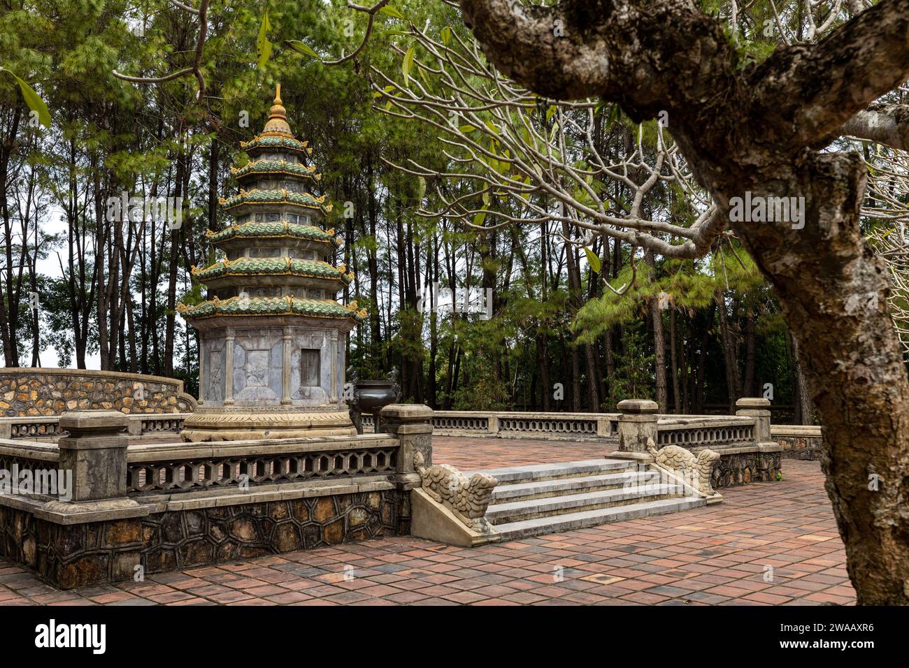 The old Pagoda of Hue in Vietnam Stock Photo
