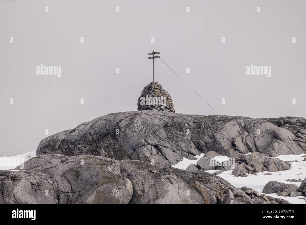 A memorial marker in Antarctica. Stock Photo