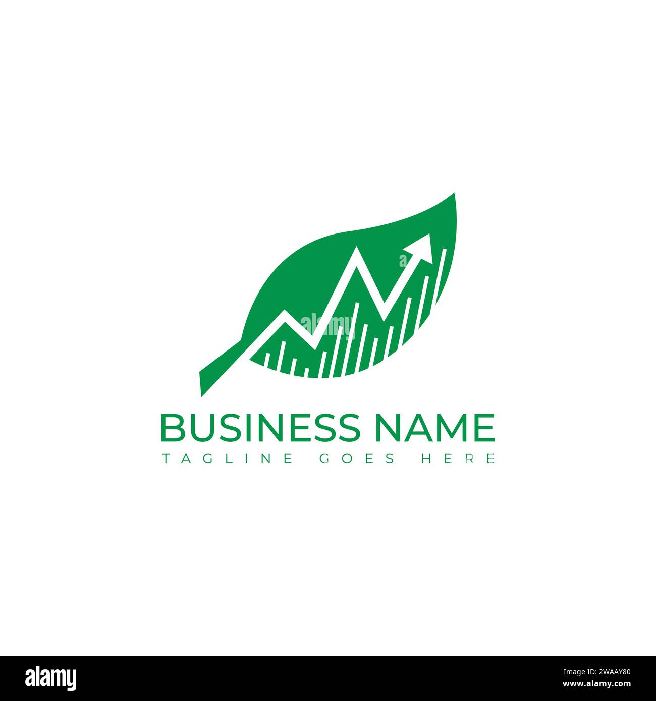Graphic finance with leaf logo vector image. Eco Green Leaf Investing Business Financial Bar Chart Logo Vector. Business financial logo template leaf Stock Vector