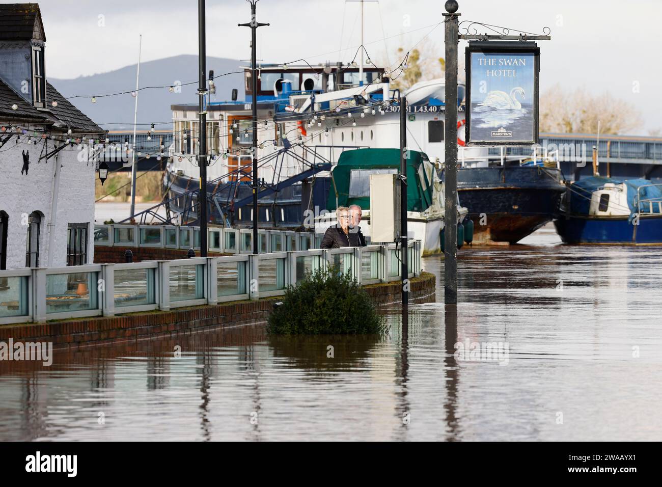 Upton Upon Severn, Worcestershire, UK. 3 January 2024. The town of Upton Upon Severn in