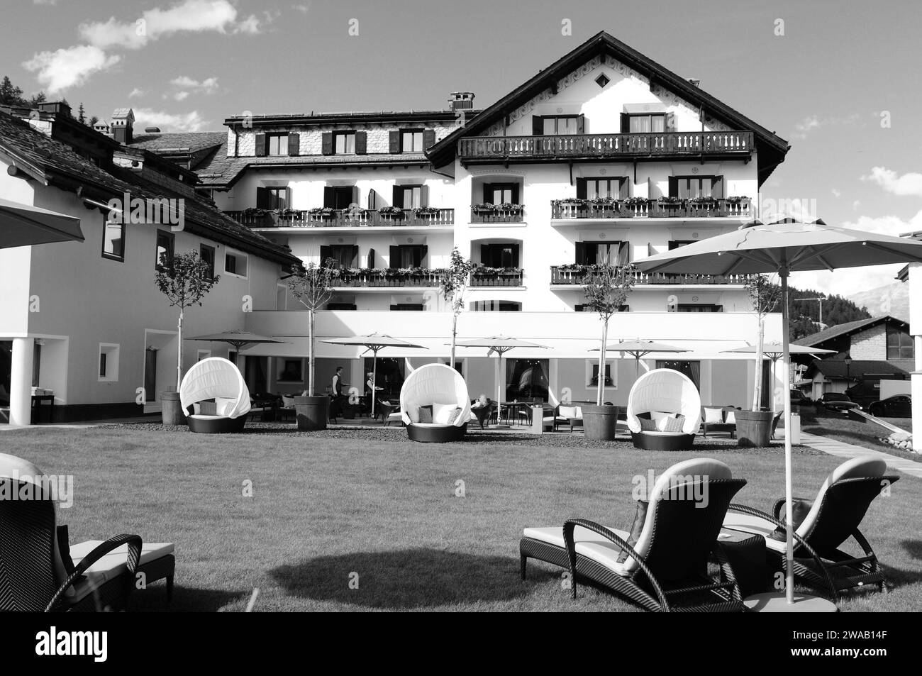 Champfèr/St.Moritz: The Giardino Mountain Hotel garden chairs are offering relaxing moments Stock Photo